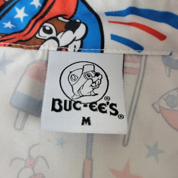 Bucees Mens Medium White AOP Patriotic 4th Of July BBQ Button Up Stretch SS - Picture 4 of 6
